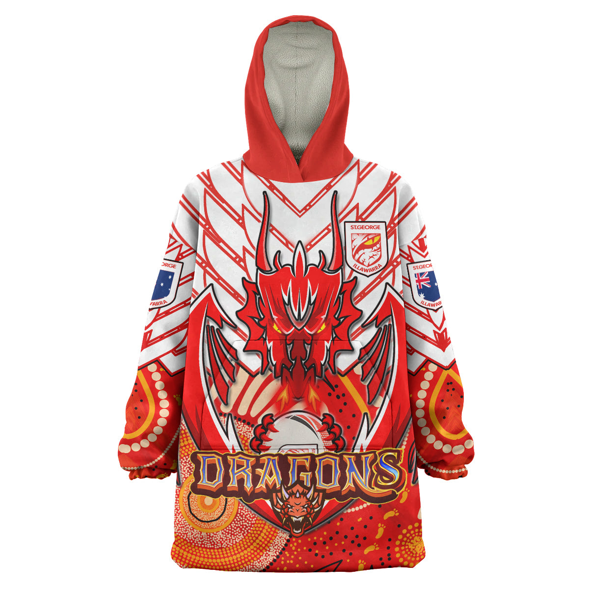 St. George Aboriginal Rugby Snug Hoodie - Custom Indigenous Super Dragons With Australia Flag Wearable Blanket Hoodie - Vibe Hoodie Shop