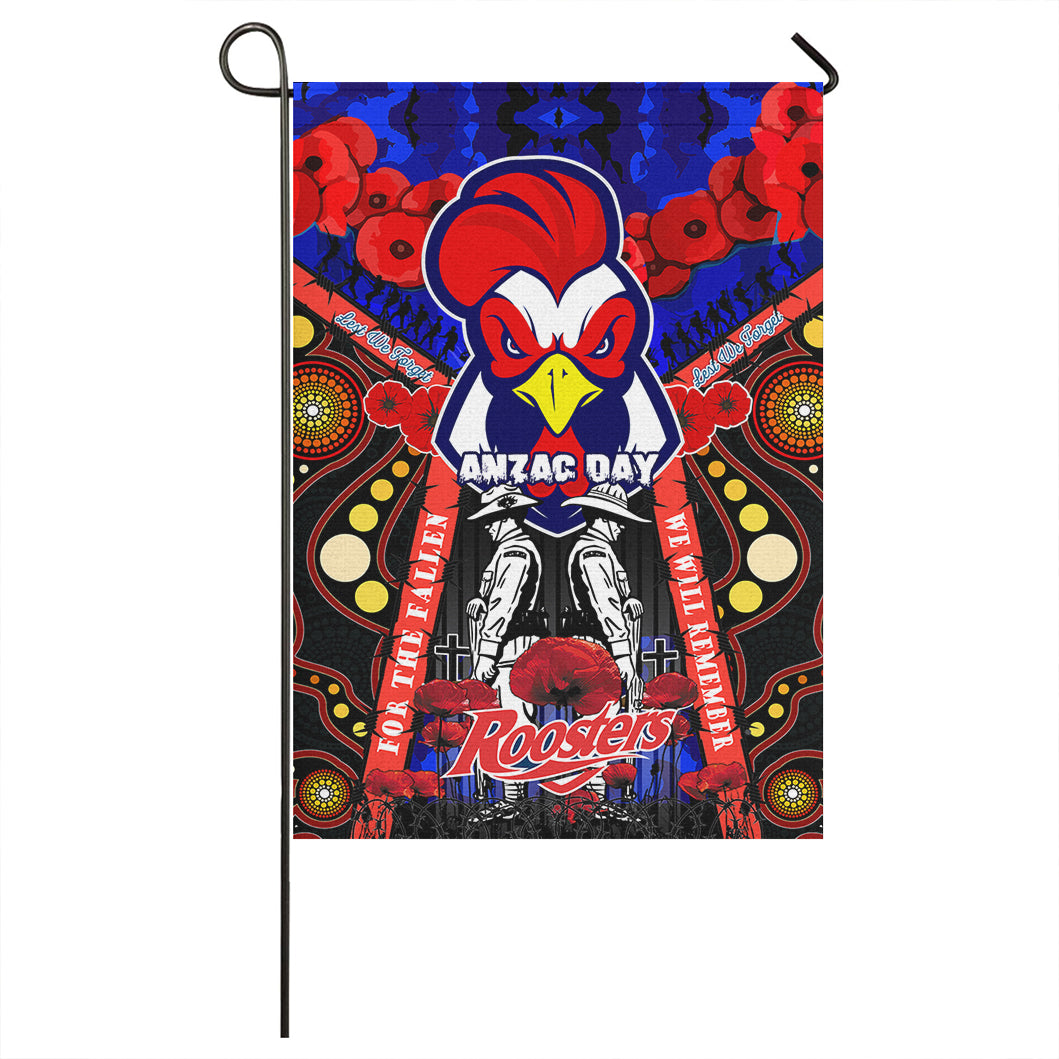 Roosters Rugby Anzac Day Watercolour Flag - Custom Remembrance Roosters With Poppy Flower Flag - Vibe Hoodie Shop