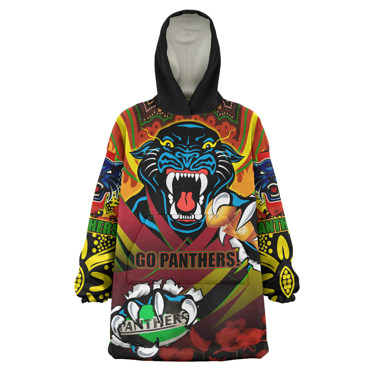 Panthers Premierships Rugby Snug Hoodie - Custom "Go Panthers!" Champion Claw Scratch Aboriginal Culture Wearable Blanket Hoodie - Vibe Hoodie Shop