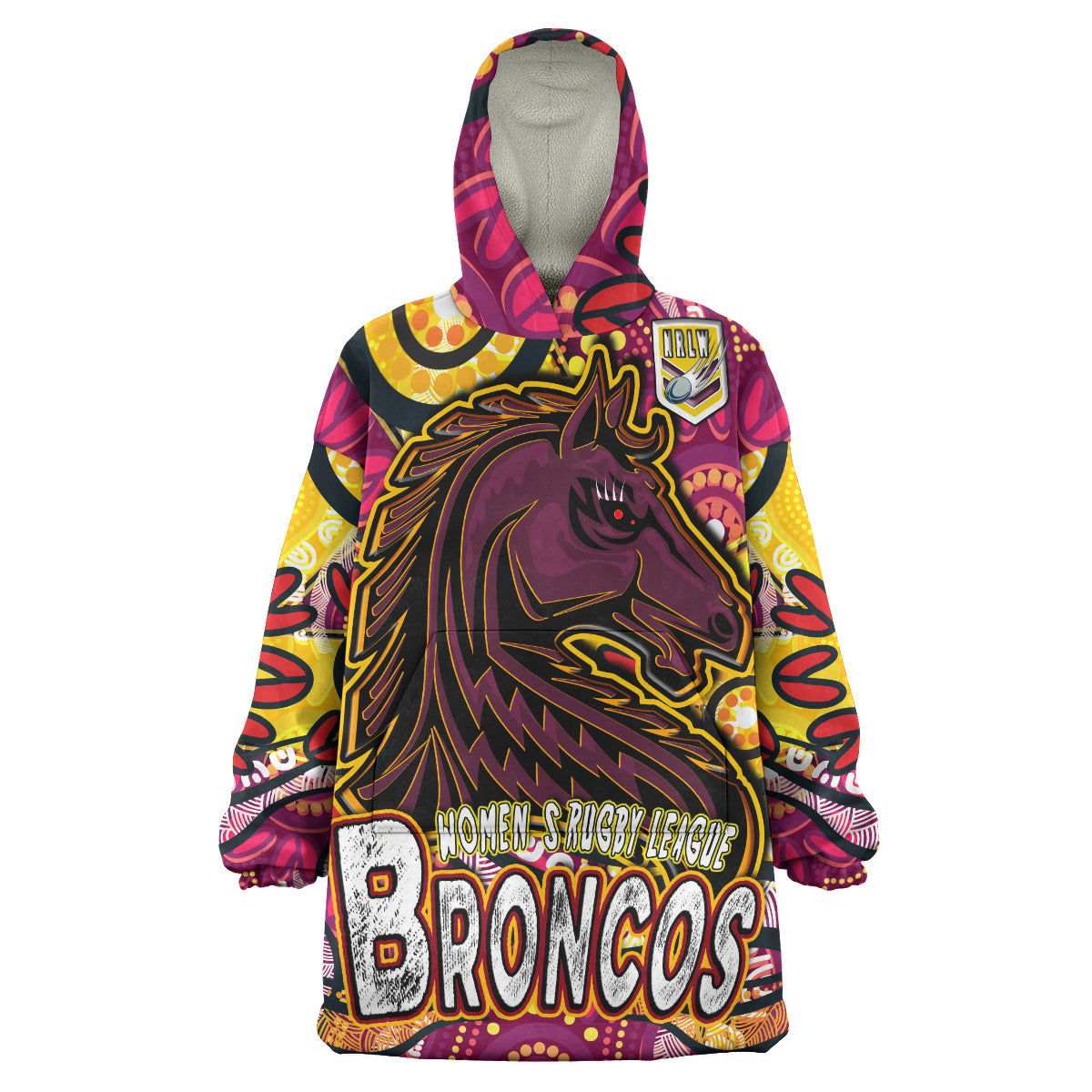 NRLW Broncos Rugby Snug Hoodie - Custom Broncos Rugby Women's Rugby League Aboriginal Dot Painting Woman Wearable Blanket Hoodie - Vibe Hoodie Shop