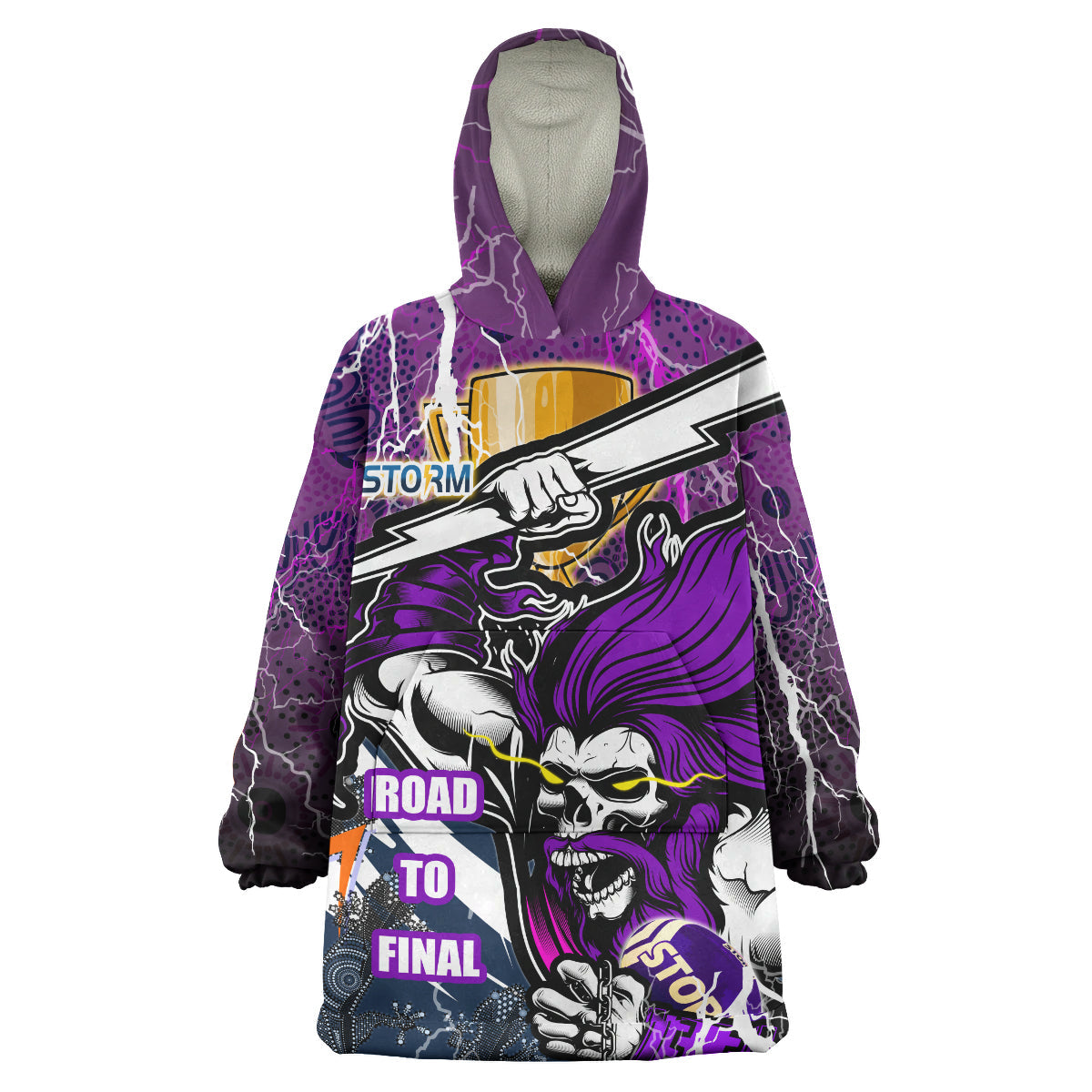 Storm Premierships Rugby Snug Hoodie - Custom "Road To Final" Melbourne Storm Thunder Ghost Aboriginal Culture Wearable Blanket Hoodie - Vibe Hoodie Shop