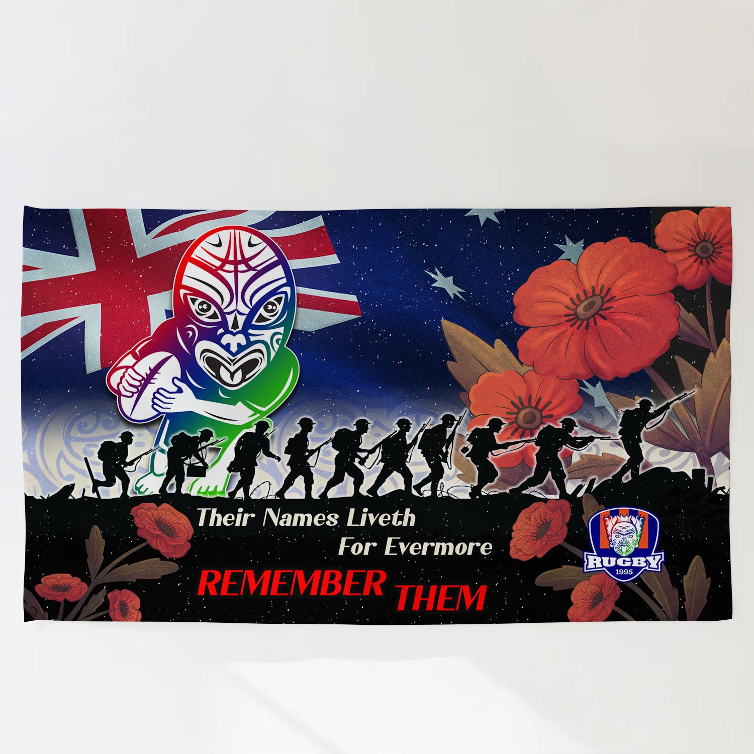 Warriors Rugby Flag - REMEMBER THEM Red Poppy Flowers Flag - Vibe Hoodie Shop