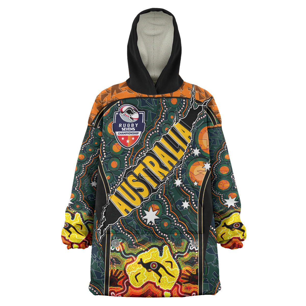 Australian Rugby Sevens Men's Squad Snug Hoodie - Custom Australia Rugby Championship Aboriginal Culture Personalised Player And Number Wearable Blanket Hoodie - Vibe Hoodie Shop