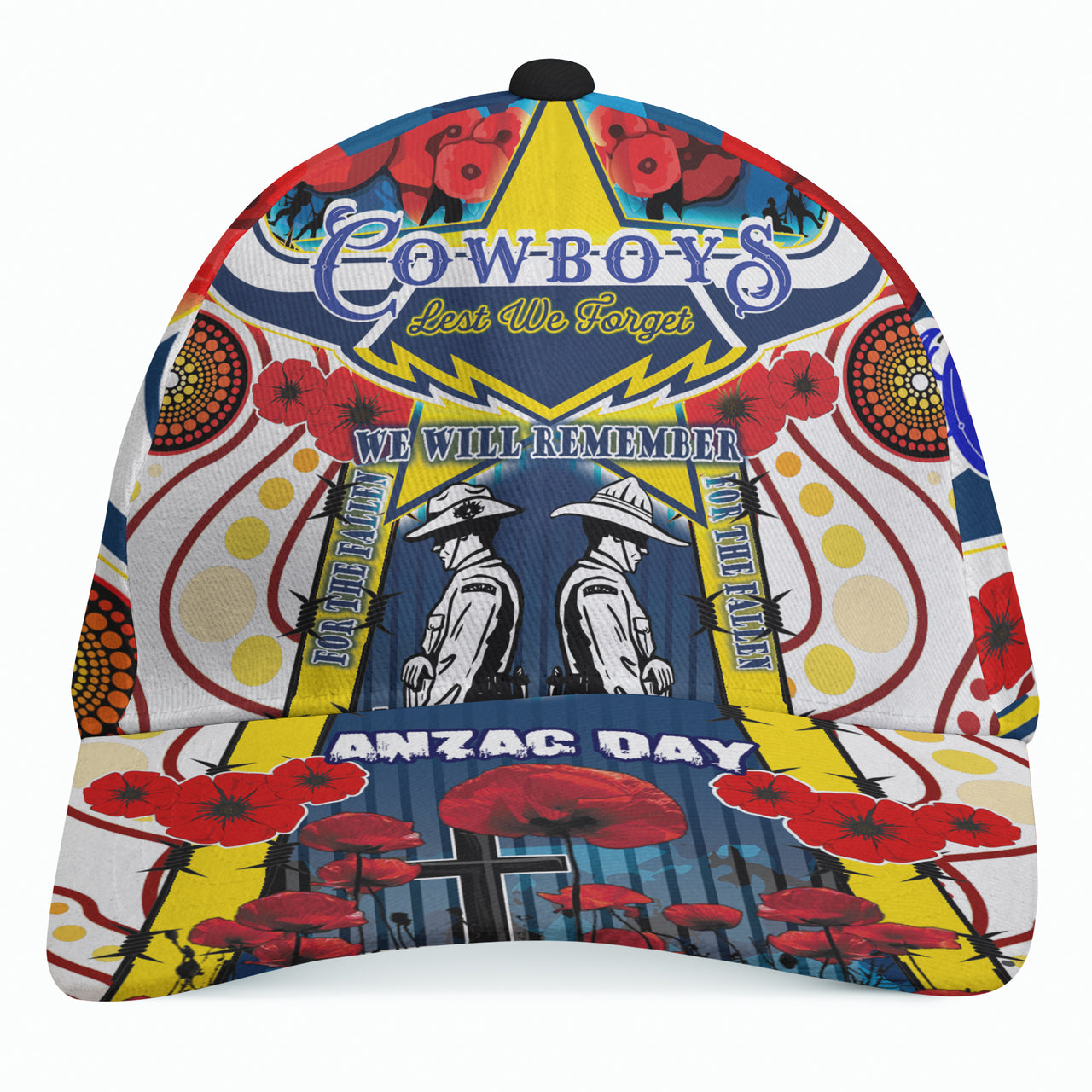 Cowboys ANZAC Day Watercolour Rugby Cap - Custom Remembrance Cowboys With Poppy Flower RLT13 - Vibe Hoodie Shop