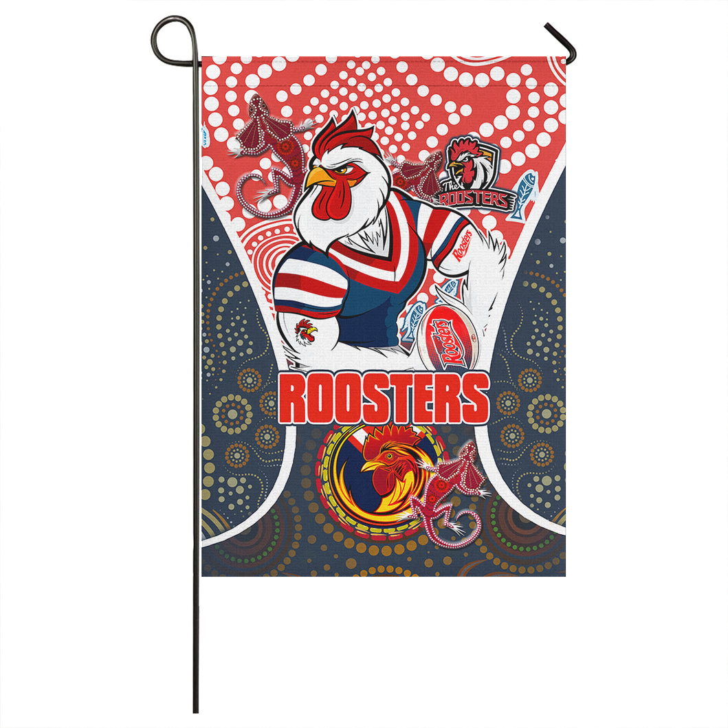 Roosters Rugby Flag - Custom Mighty Roosters With Aboriginal Art Flag - Vibe Hoodie Shop