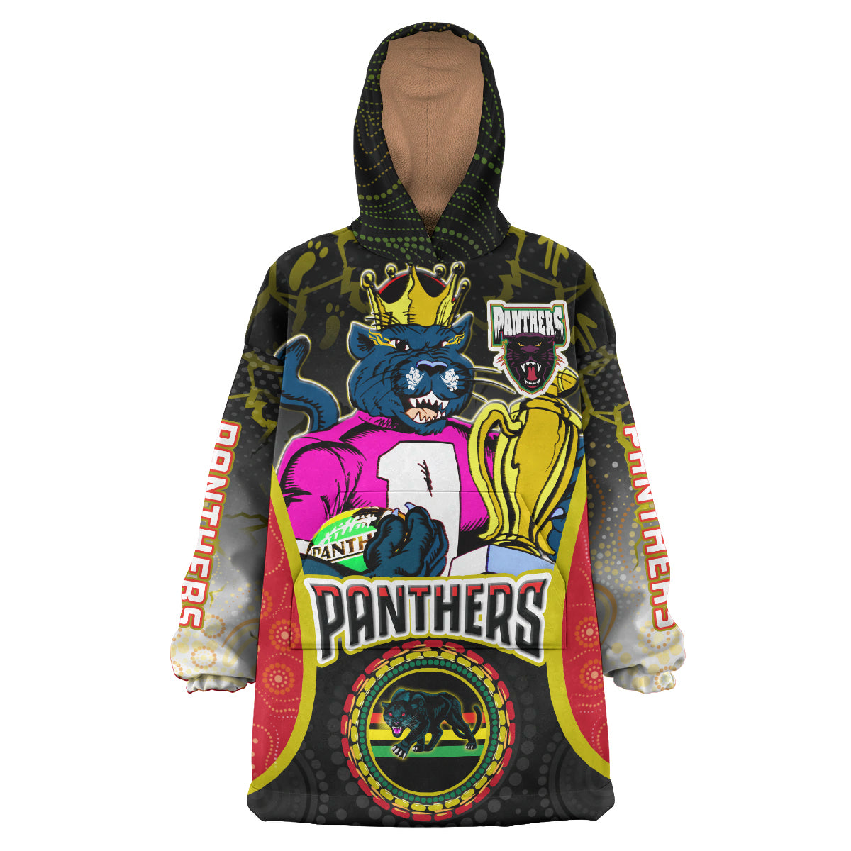 Panthers Rugby Snug Hoodie - Custom Panthers Premierships Champion Personalised Player And Number Aboriginal Pride Wearable Blanket Hoodie RLT14 - Vibe Hoodie Shop