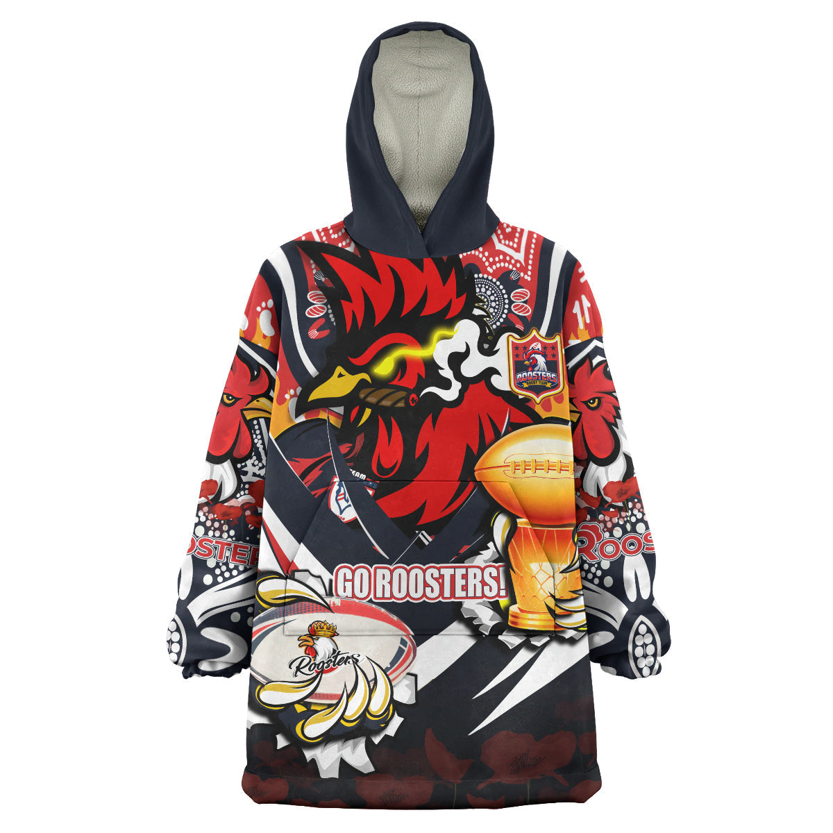 Roosters Premierships Rugby Snug Hoodie - Custom "Go Roosters!" Super Champion Claw Scratch Aboriginal Culture Wearable Blanket Hoodie - Vibe Hoodie Shop