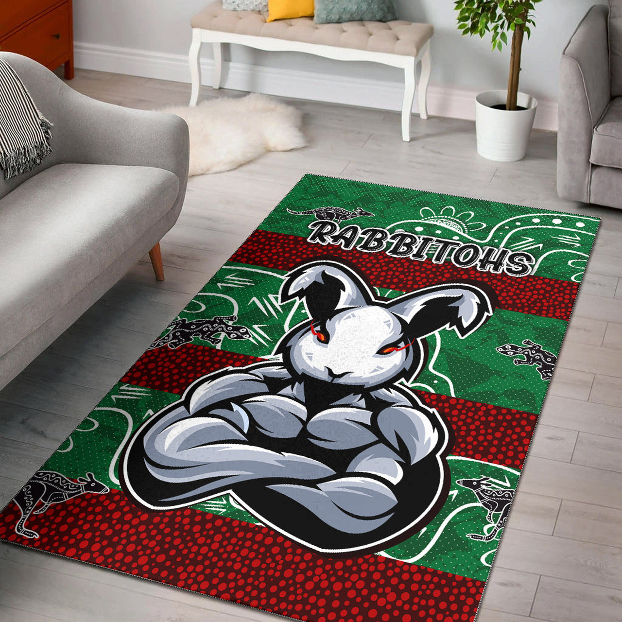 Rabbitohs Rugby Area Rug - Custom Indigenous Super Rabbitohs Area Rug RLT13 - Vibe Hoodie Shop