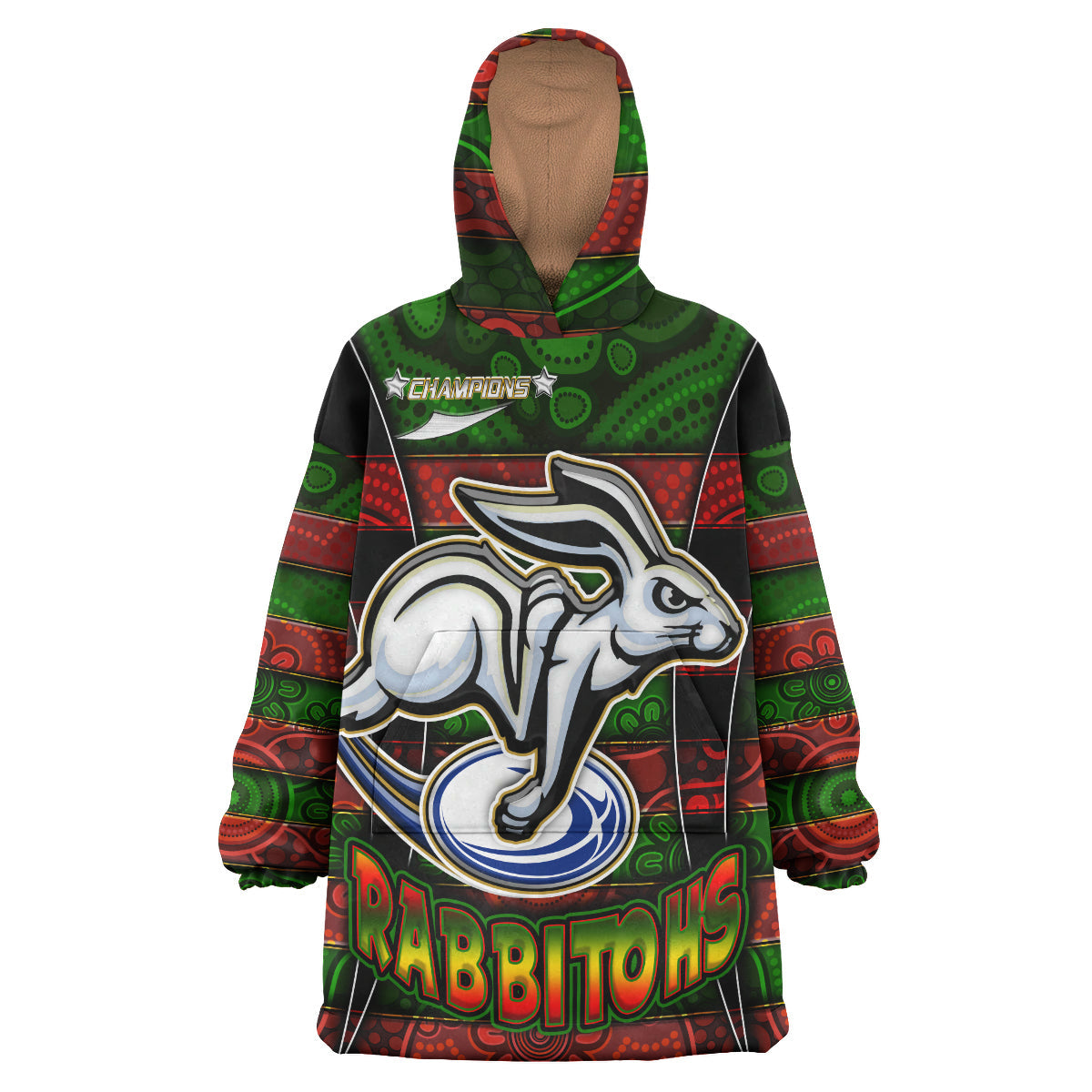 Rabbitohs Rugby Snug Hoodie - Custom Rabbit Aboriginal Style Pattern Personalised Player And Number Wearable Blanket Hoodie RLT14 - Vibe Hoodie Shop