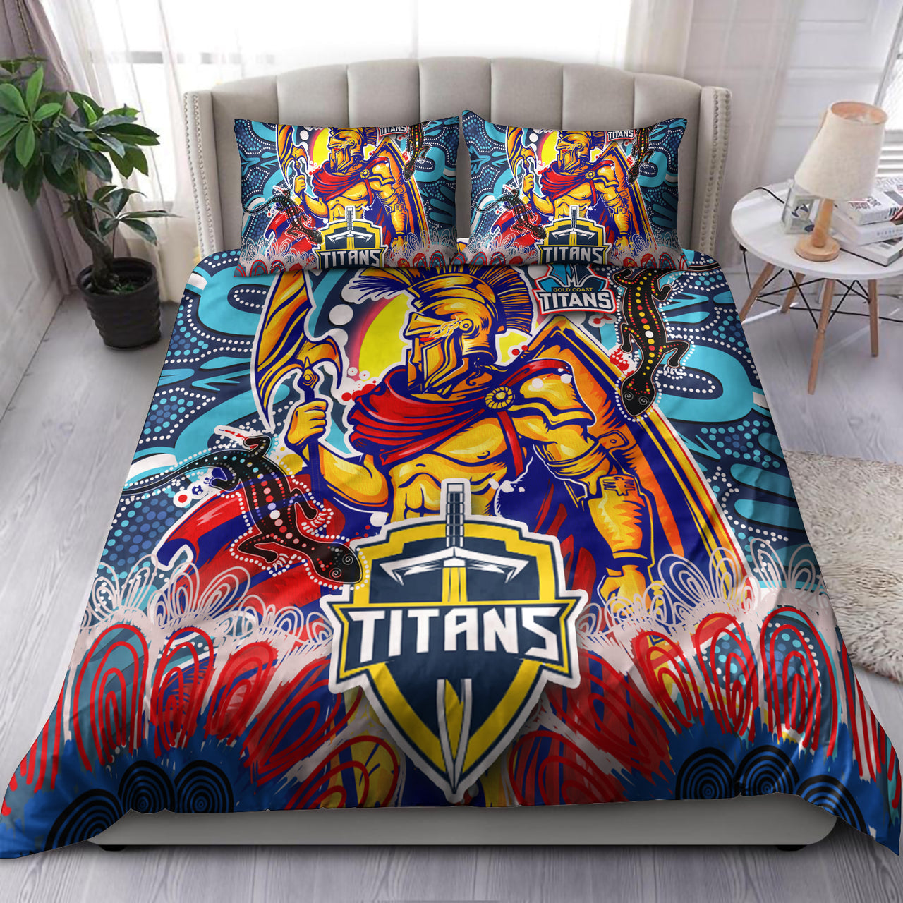 Titans Aboriginal Custom Rugby Bedding Set - The Indigenous Titans Warriors With Aboriginal Lizard And Sun RLT13 - Vibe Hoodie Shop