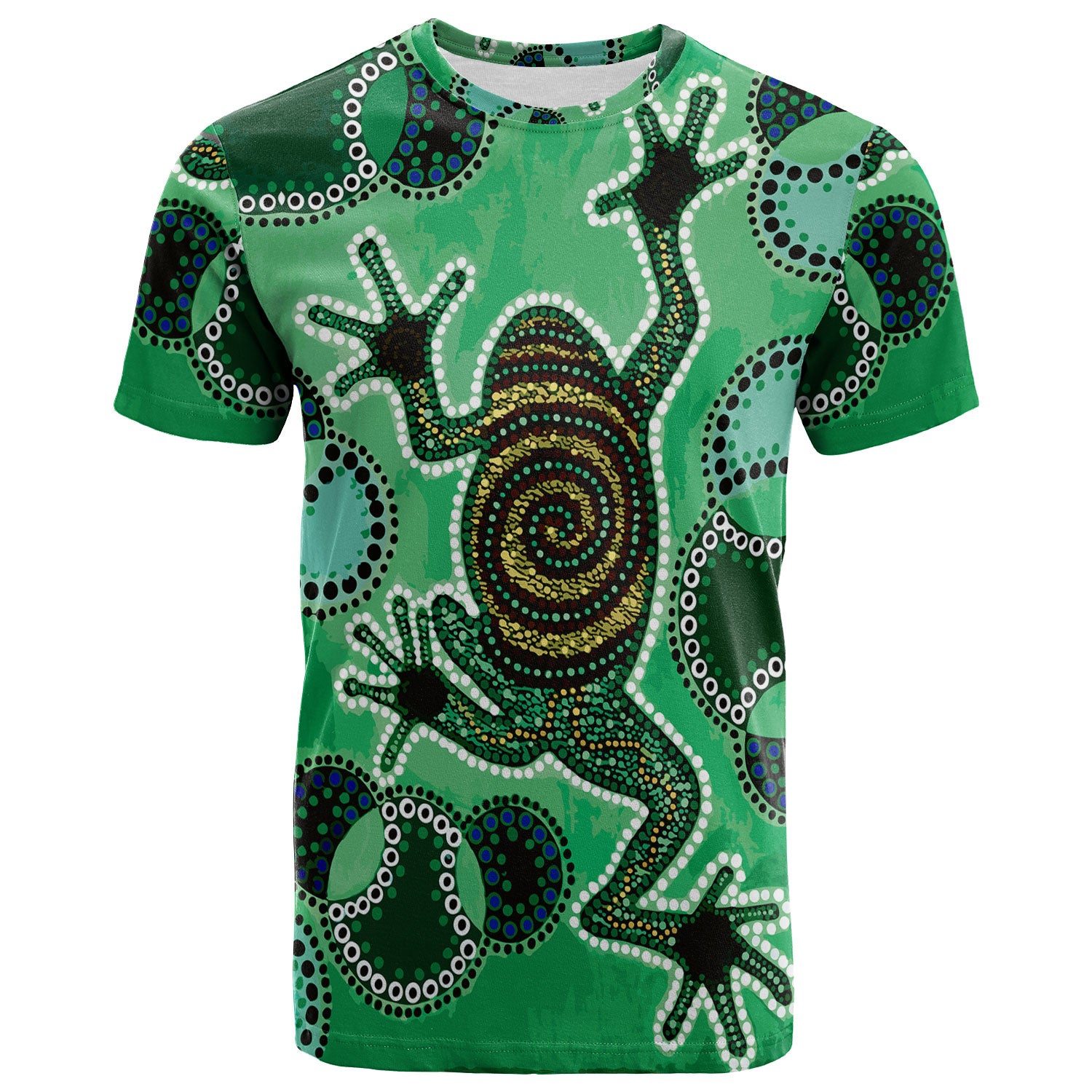 Australia Aboriginal Inspired Custom T-shirt - Indigenous Green Frog Watercolor Dot Art Painting - Vibe Hoodie Shop