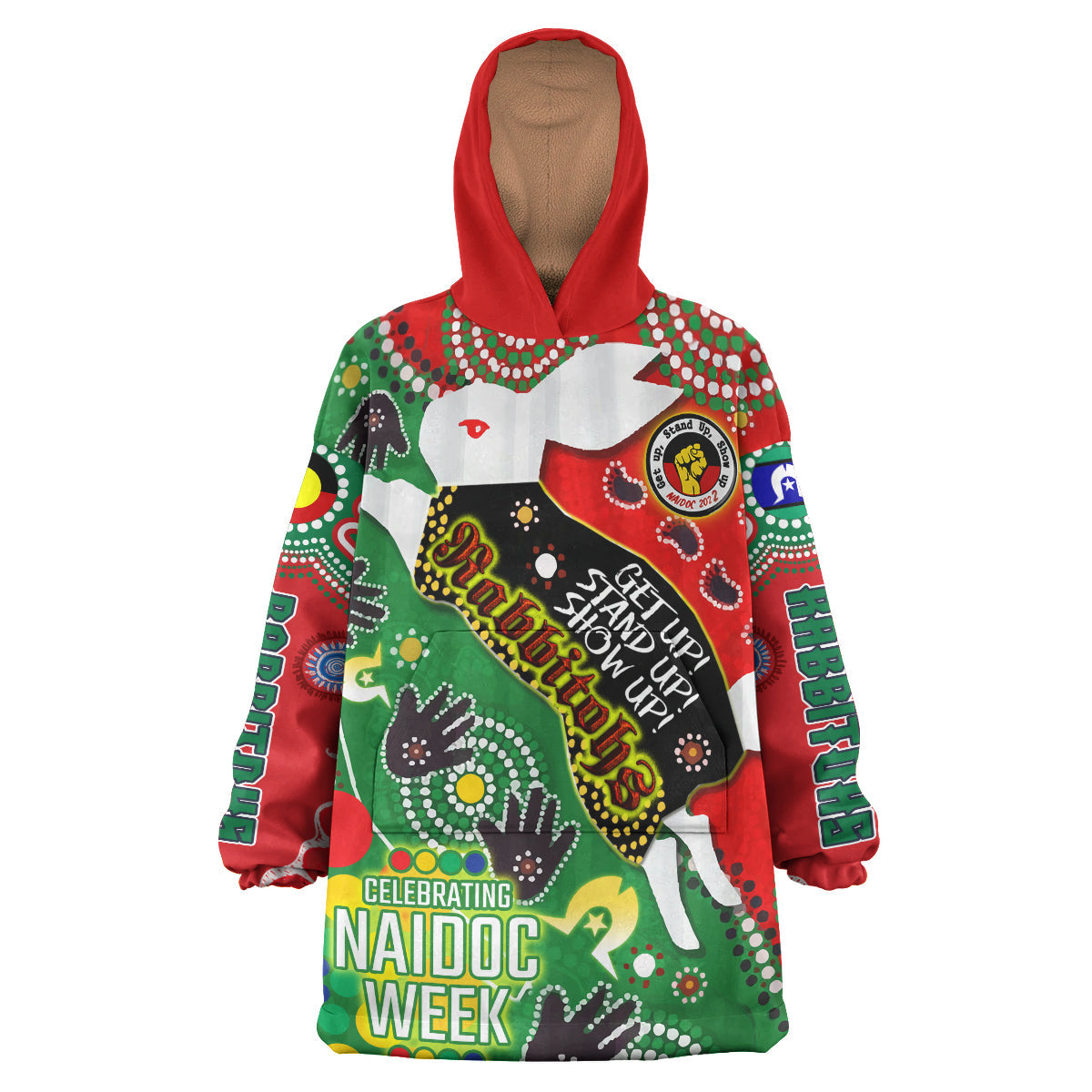 Rabbitohs Rugby Naidoc Week Watercolour Snug Hoodie - Rabbitohs Getting Up, Standing Up, Showing Up Wearable Blanket Hoodie RLT14 - Vibe Hoodie Shop
