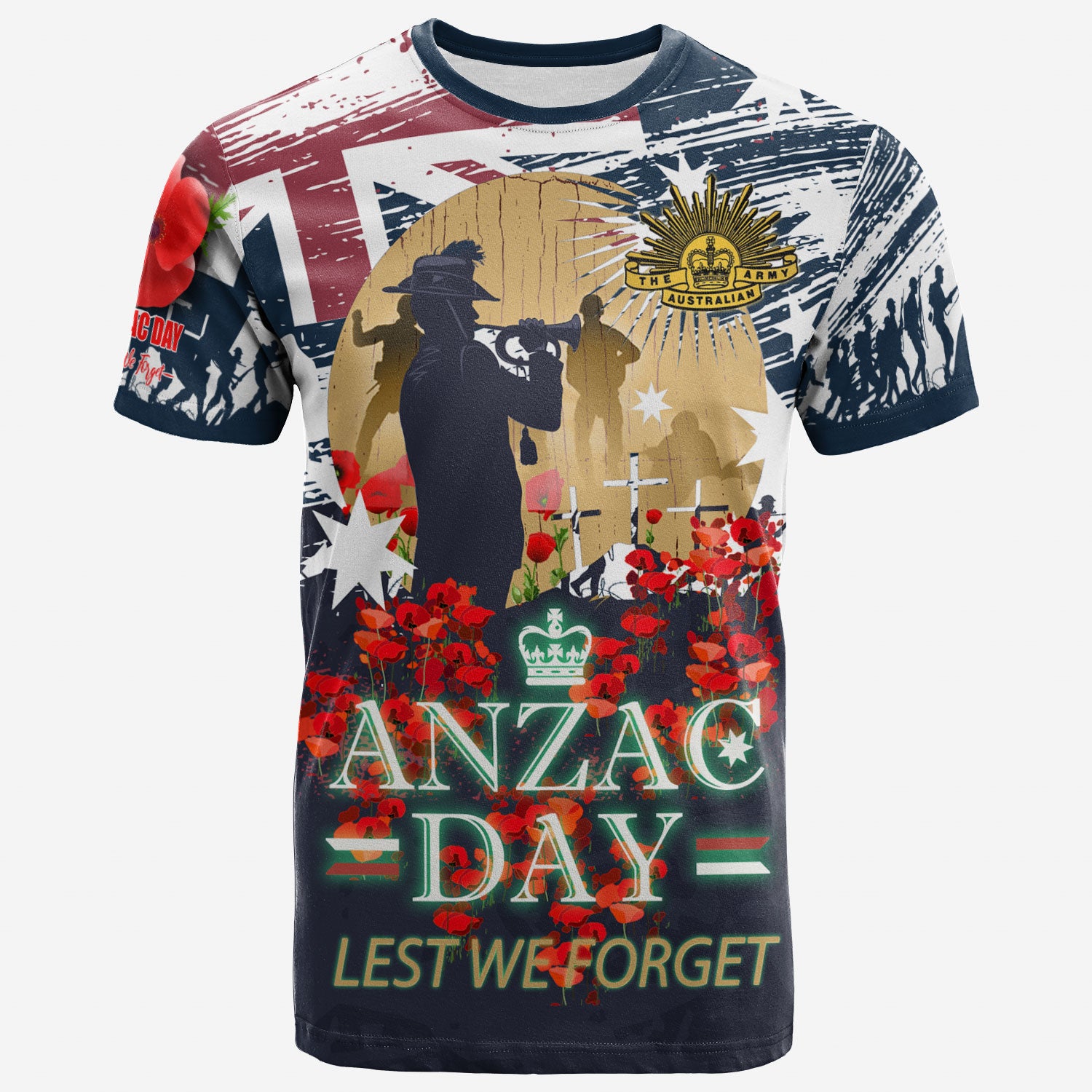 Australia Anzac Day Blue T-shirt - Remembrance Poppy Lest We Forget - Vibe Hoodie Shop