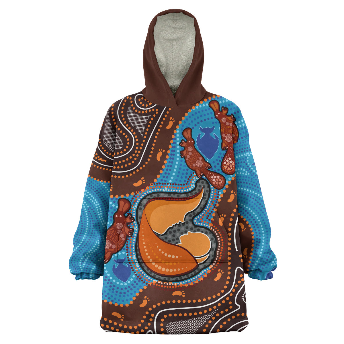 Australia Custom Wearable Blanket Hoodie - Aboriginal Inspired Mother And Son Platypus Art Land And River Concept Wearable Blanket Hoodie - Vibe Hoodie Shop