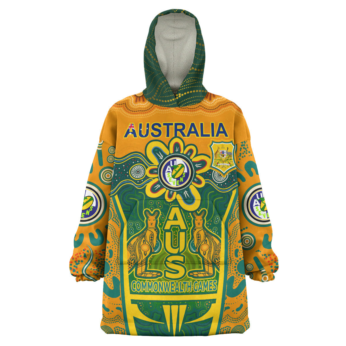 Australian Rugby Sevens Men's Squad Snug Hoodie - Custom Aussie 7s Indigenous Commonwealth Games With Australia Coast Of Arm Wearable Blanket Hoodie - Vibe Hoodie Shop