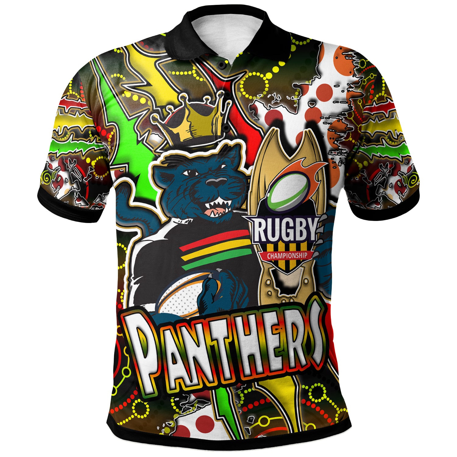 Panthers Rugby Polo Shirt - Custom Panthers Rugby NRL Grand Final Aboriginal Art Personalised Player And Number Polo Shirt - Vibe Hoodie Shop