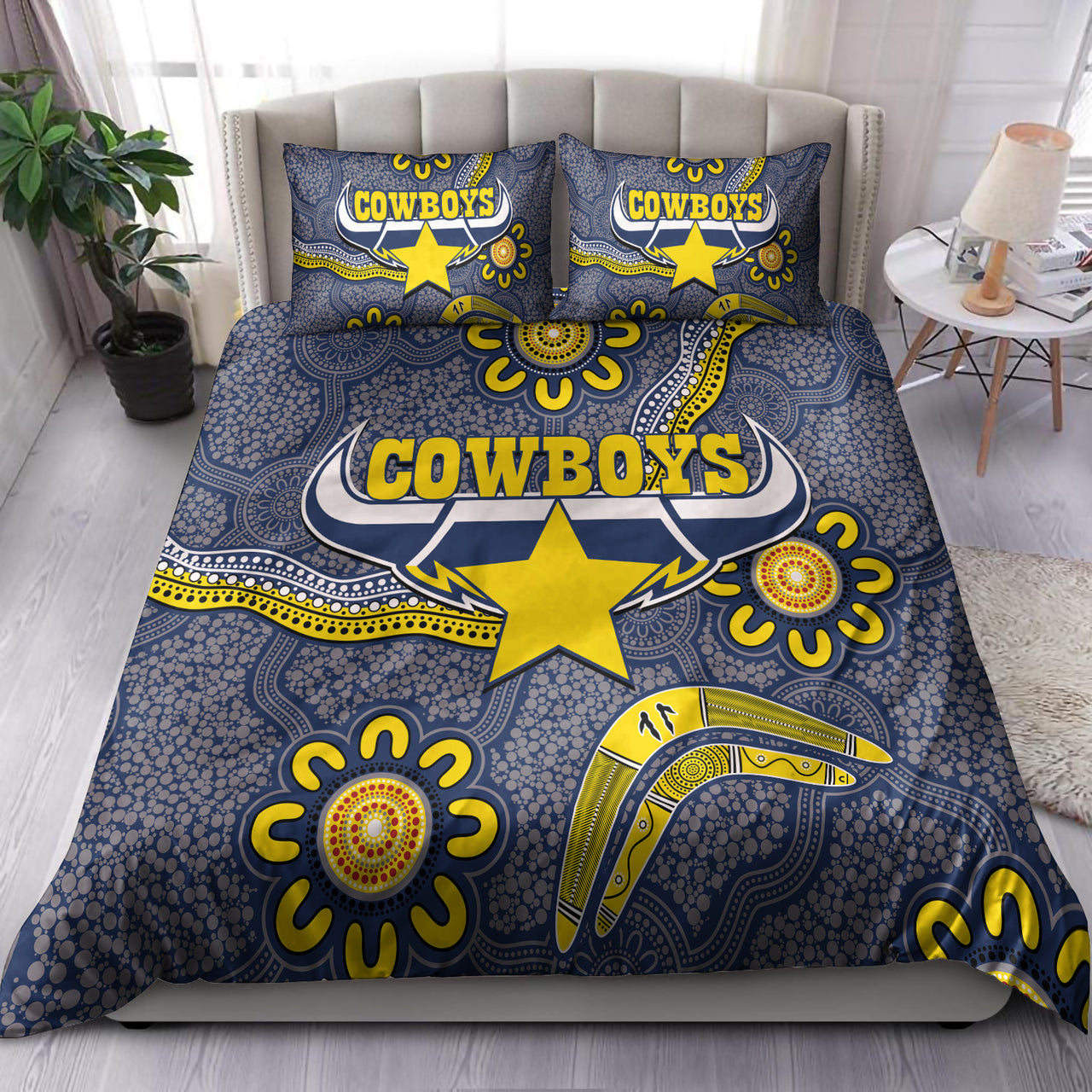 Cowboys Rugby Bedding Set - Aboriginal Boomerang Cowboys Bedding Set RLT13 - Vibe Hoodie Shop