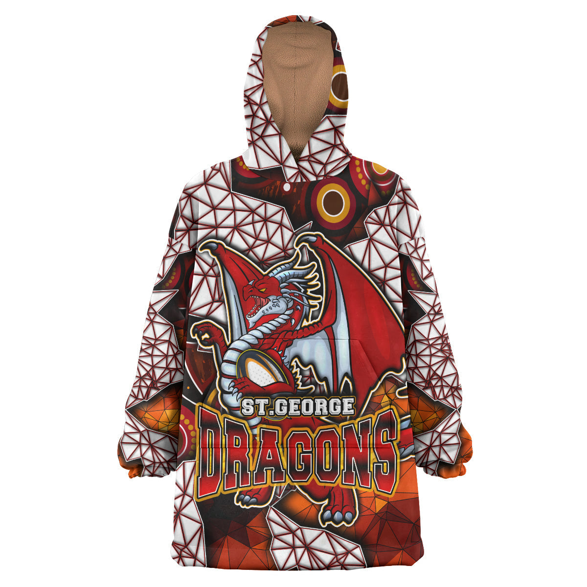 St. George Rugby Snug Hoodie - Custom Dragon Fire Rugby With Aboriginal Art Personalised Player And Number Wearable Blanket Hoodie RLT14 - Vibe Hoodie Shop