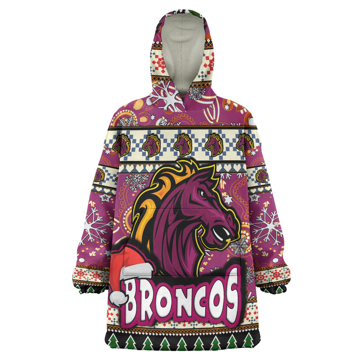 Broncos Rugby Christmas Snug Hoodie - Custom Xmas Broncos Christmas Balls, Snowflake With Aboriginal Patterns Wearable Blanket Hoodie - Vibe Hoodie Shop
