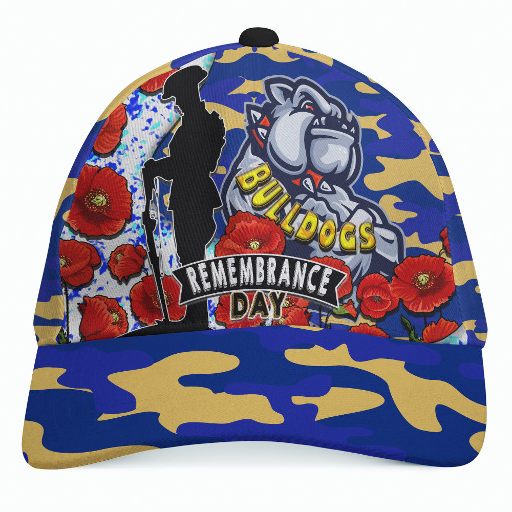 Bulldogs Rugby Cap - Bulldogs Remembrance Day With Red Poppy Cap - Vibe Hoodie Shop