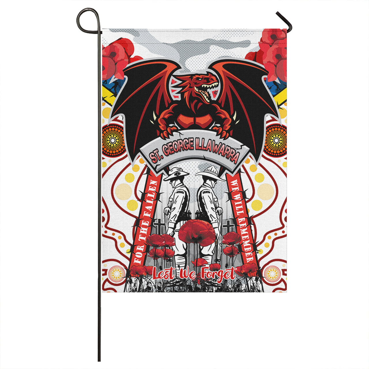 St. George ANZAC Day Watercolour Rugby Flag - Remembrance Dragons With Poppy Flower RLT13 - Vibe Hoodie Shop