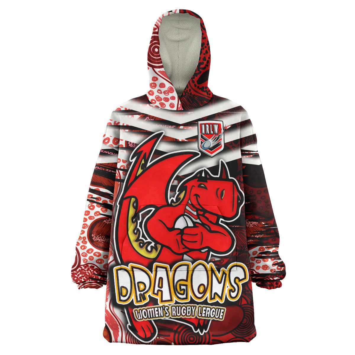 NRLW St. George Snug Hoodie - Custom Dragon Women's Rugby League Aboriginal Style Wearable Blanket Hoodie - Vibe Hoodie Shop