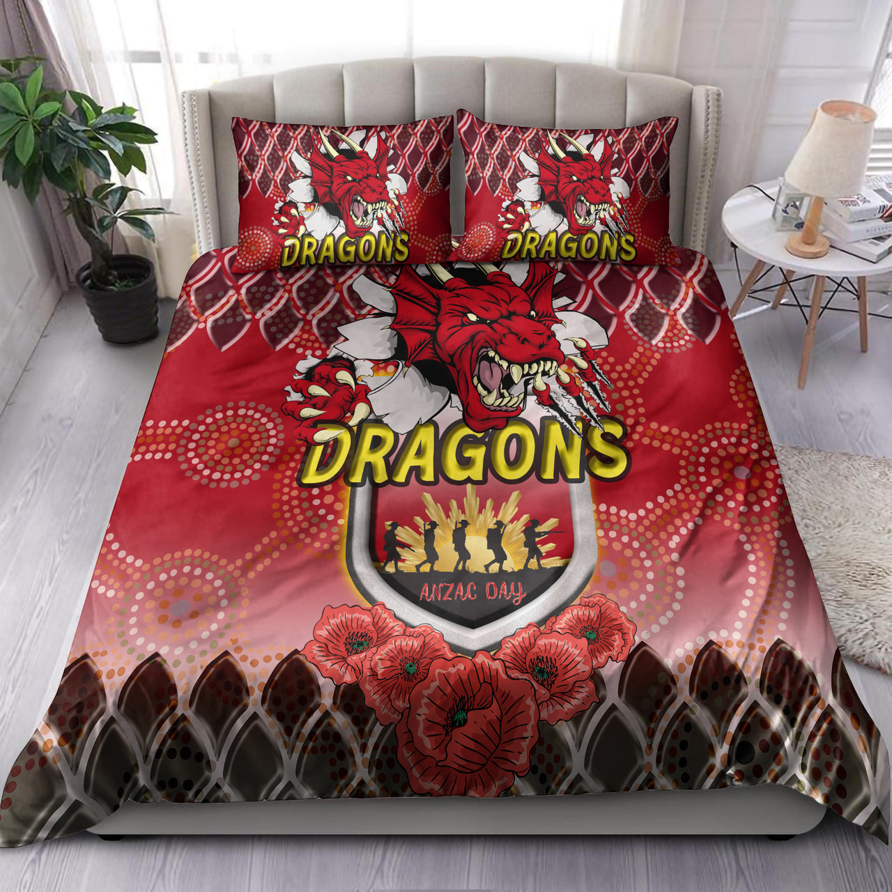 St.George Rugby Bedding Set - Aboriginal And ANZAC Day With Dragons Poppy Flower Patterns Bedding Set RLT12 - Vibe Hoodie Shop