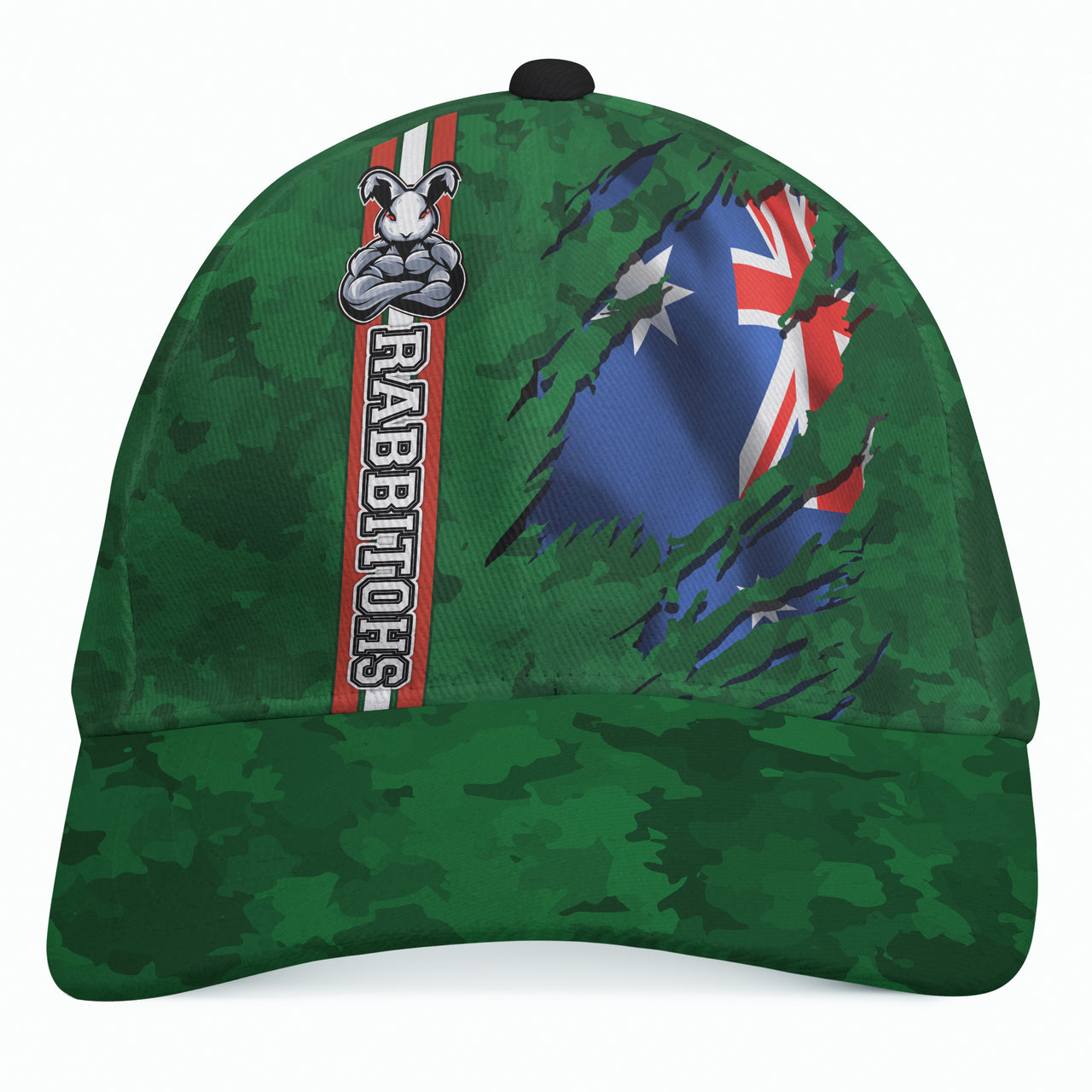 Rabbitohs Rugby Cap - Custom Rabbitohs With Camouflage and Australia Flag Cap RLT13 - Vibe Hoodie Shop