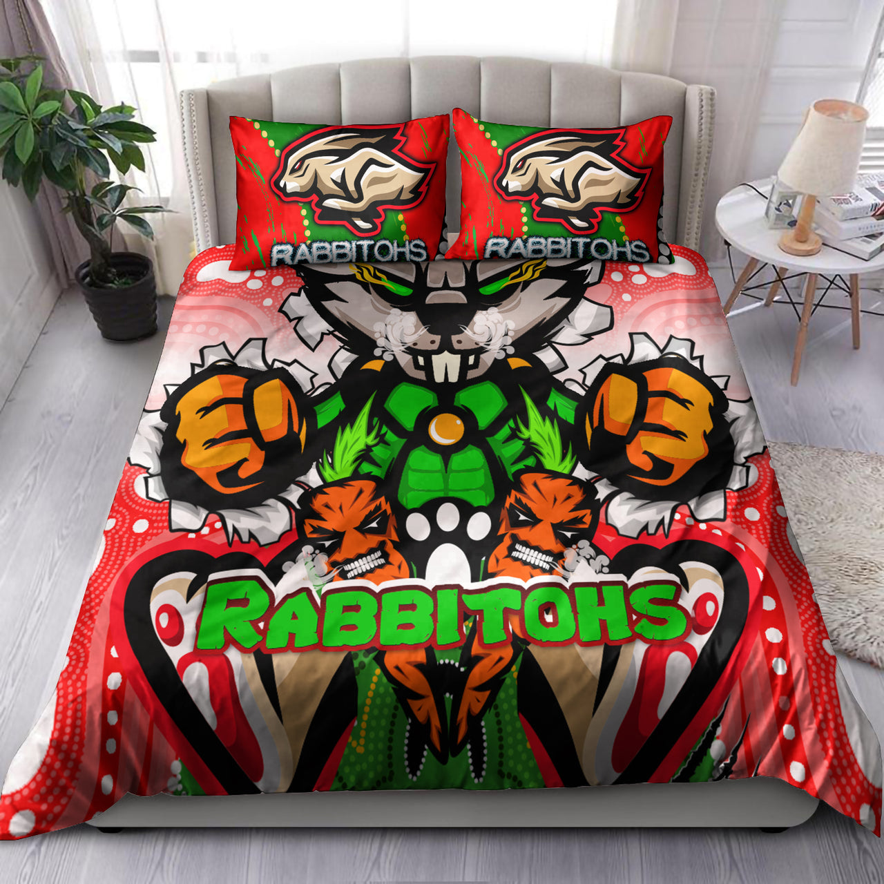 Rabbitohs Aboriginal Rugby Bedding Set - Rabbitohs Stand Above the Rest Scratch Style RLT13 - Vibe Hoodie Shop
