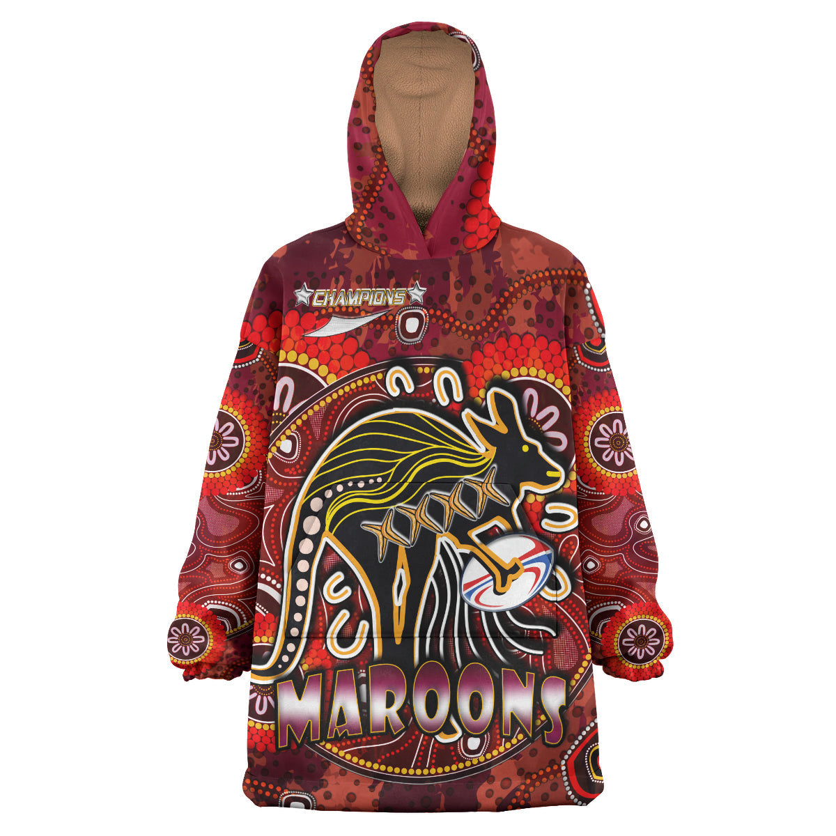 Maroons Rugby Snug Hoodie - Custom Maroons Kangaroo With Aboriginal Style Of Dot Painting Personalised Player And Number Wearable Blanket Hoodie RLT14 - Vibe Hoodie Shop