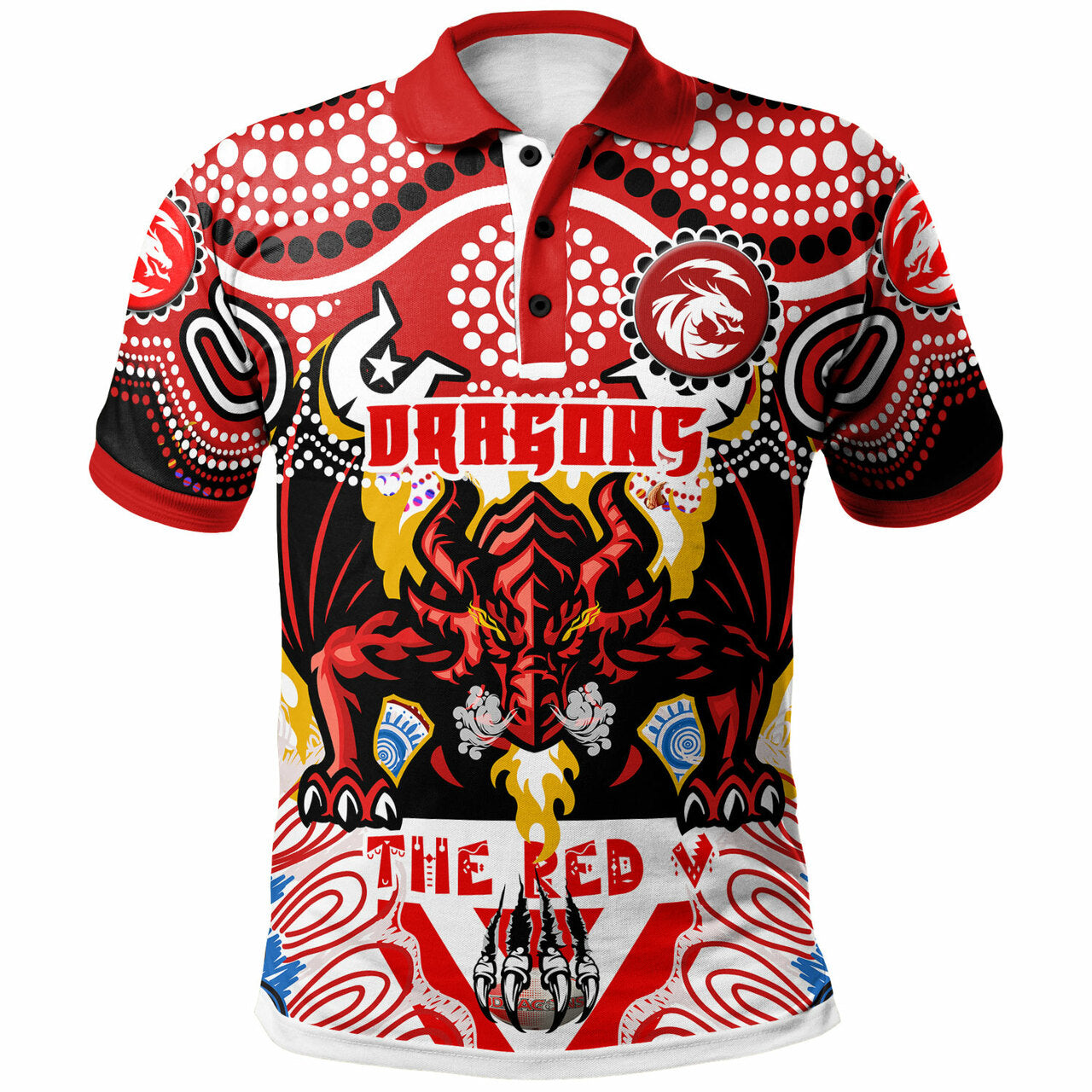 St. George Rugby Indigenous Polo Shirt - The RED V With Aboriginal And Torres Strait Islanders Culture RLT12 - Vibe Hoodie Shop