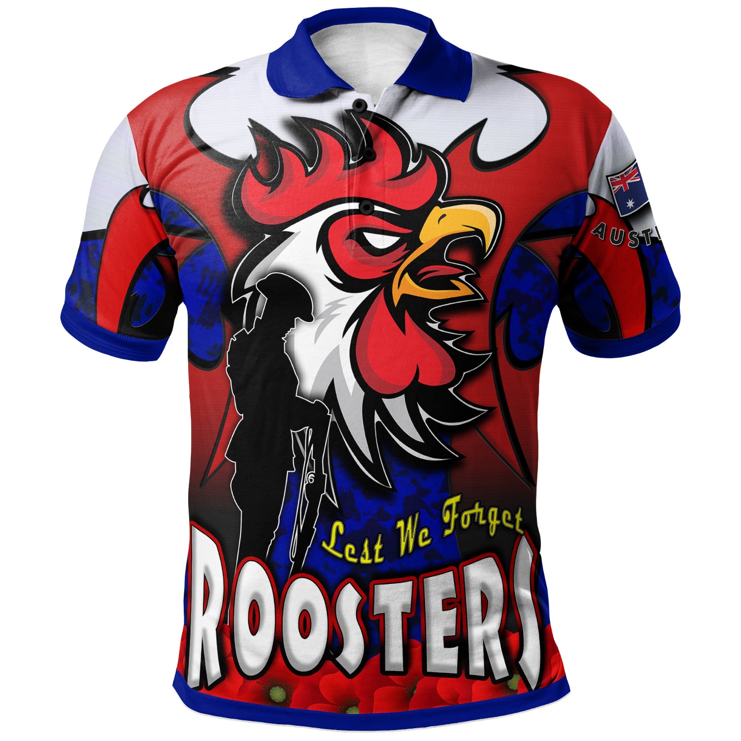 Roosters Rugby Polo Shirt - Custom Roosters Remembrance Day And Poppies Polo Shirt - Vibe Hoodie Shop