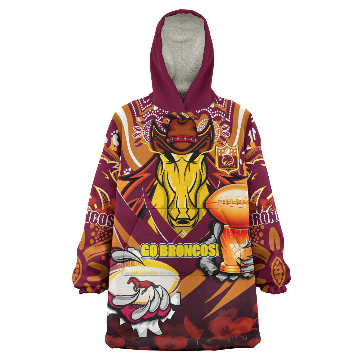 Broncos Premierships Rugby Snug Hoodie - Custom "Go Broncos!" Champion Claw Scratch Aboriginal Culture Wearable Blanket Hoodie - Vibe Hoodie Shop