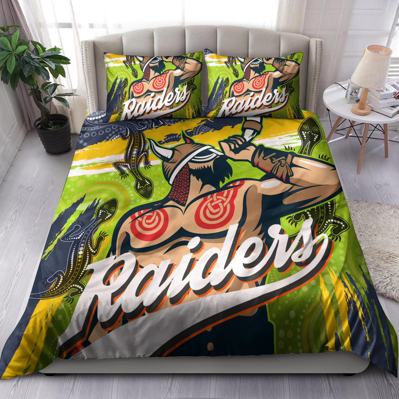 Raiders 2022 Custom Aboriginal Bedding Set - The Indigenous Viking Soul RLT13 - Vibe Hoodie Shop
