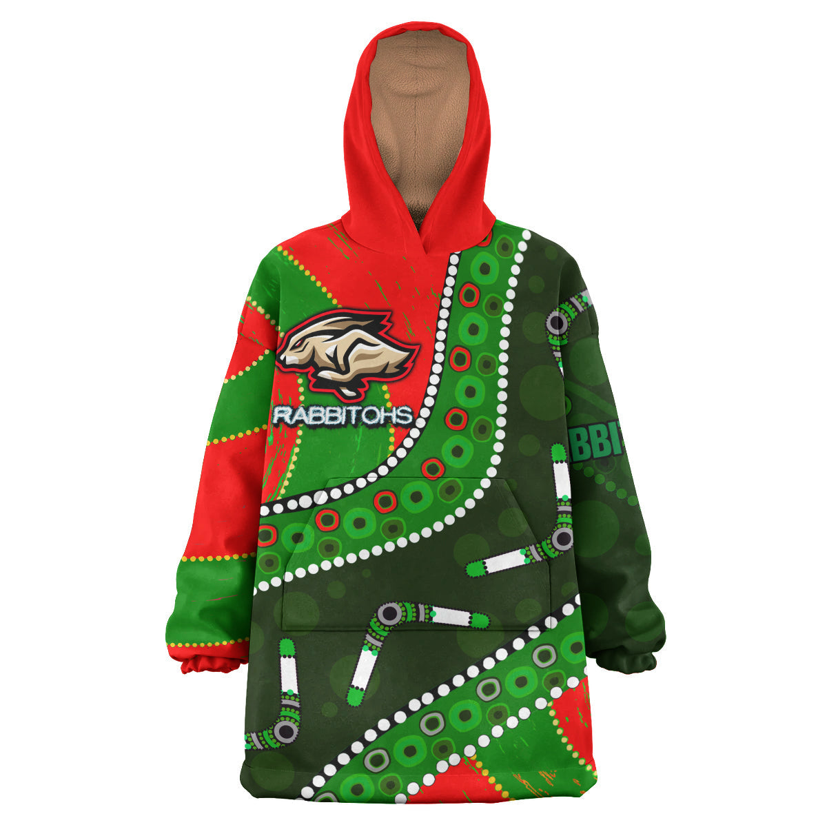 Rabbitohs Aboriginal Rugby Snug Hoodie - The Indigenous Bunnies's Army With Aboriginal Culture Wearable Blanket Hoodie RLT14 - Vibe Hoodie Shop