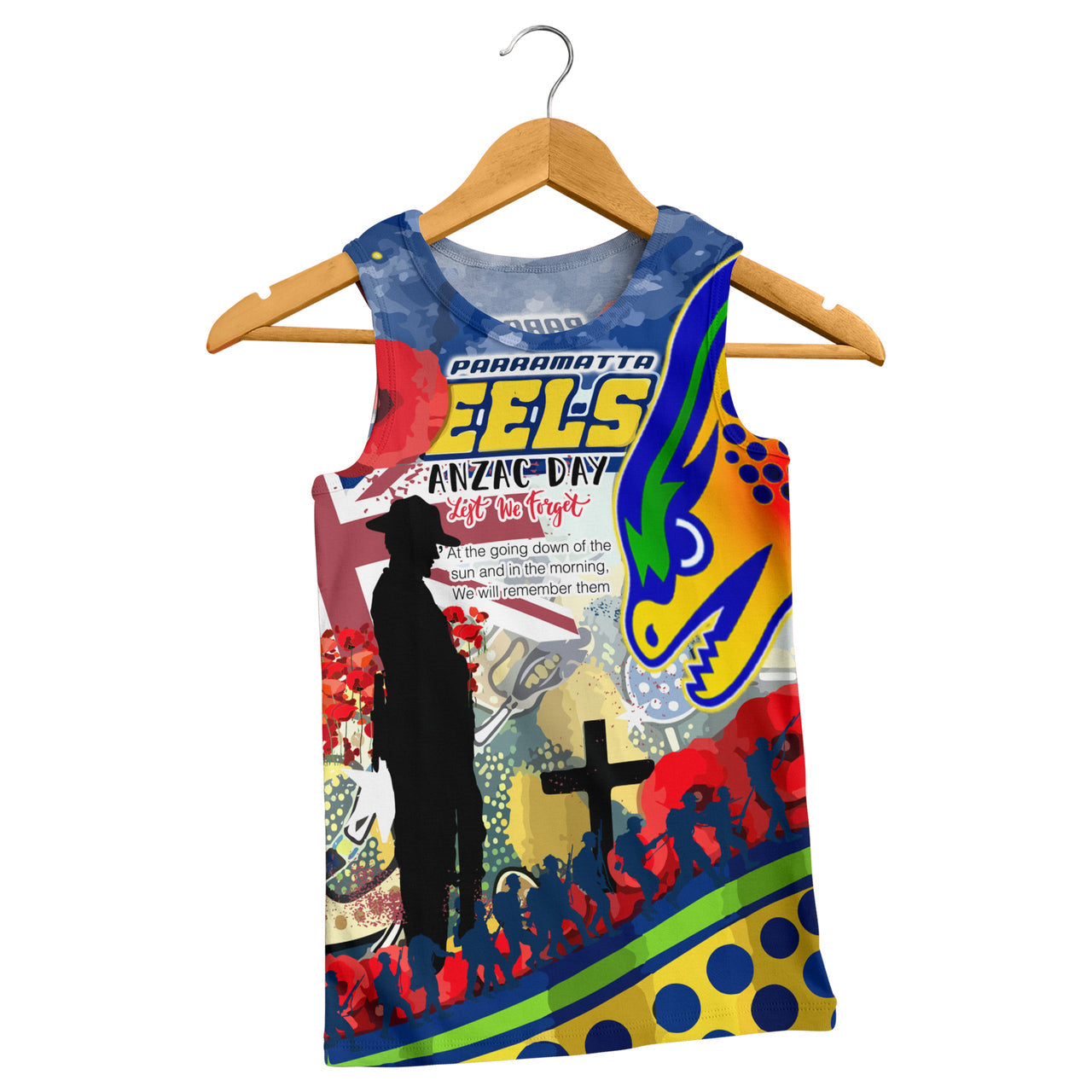 Eels Rugby Australia ANZAC Day Lest We Forget Custom Men Tank Top - Remembrance Eels With ANZAC Poppy Watercolour Style RLT13 - Vibe Hoodie Shop