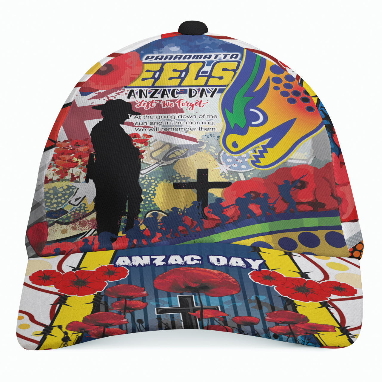 Eels Rugby Australia ANZAC Day Lest We Forget Custom Cap - Remembrance Eels With ANZAC Poppy Watercolour Style RLT13 - Vibe Hoodie Shop