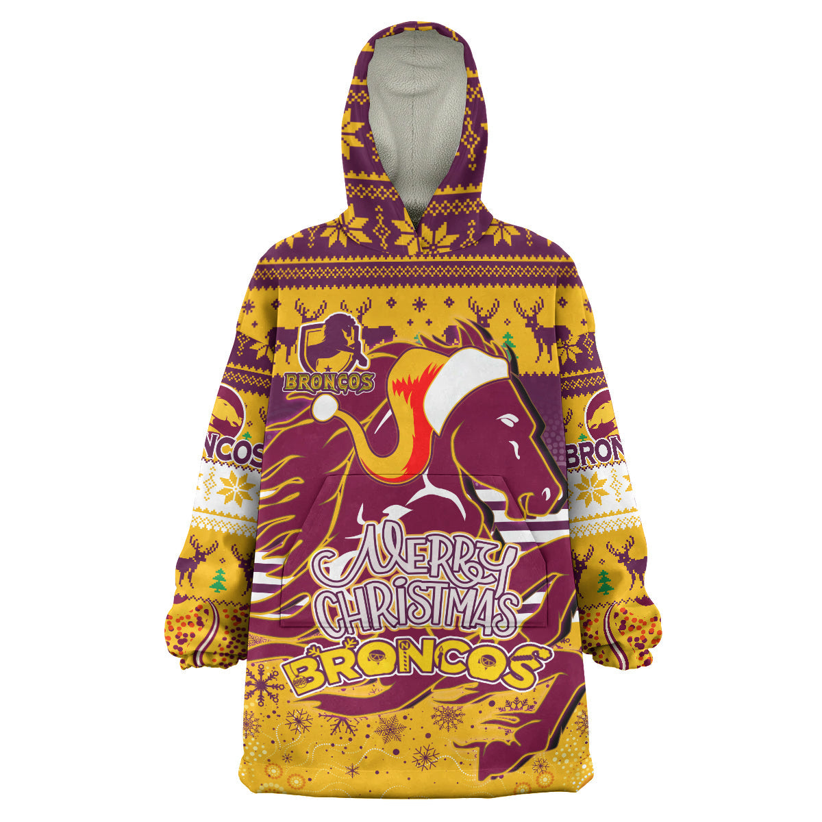 Broncos Christmas Rugby Snug Hoodie - Merry Christmas Broncos Retro Heritage Jersey Aboriginal Custom Wearable Blanket Hoodie - Vibe Hoodie Shop