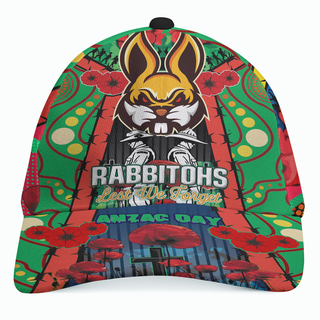 Rabbitohs Aboriginal ANZAC Day Custom Watercolour Rugby Cap - Remembrance Indigenous Rabbitohs With Poppy Flower RLT13 - Vibe Hoodie Shop