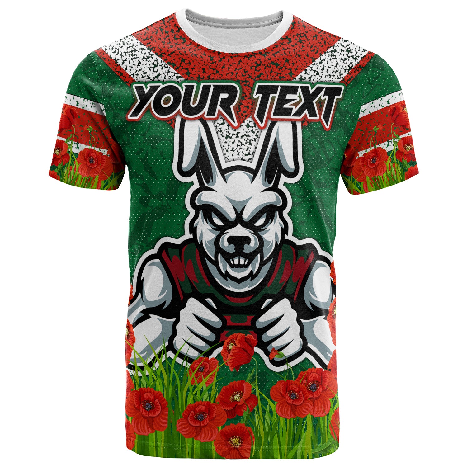 Australia South Sydney Anzac T-shirt - Custom Souths with Anzac Poppy T-shirt - Vibe Hoodie Shop