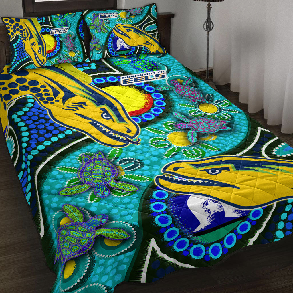 Eels Rugby Quilt Bed Set - Custom Indigenous Eels With Aboriginal and Torres Strait Islander Flag - Vibe Hoodie Shop