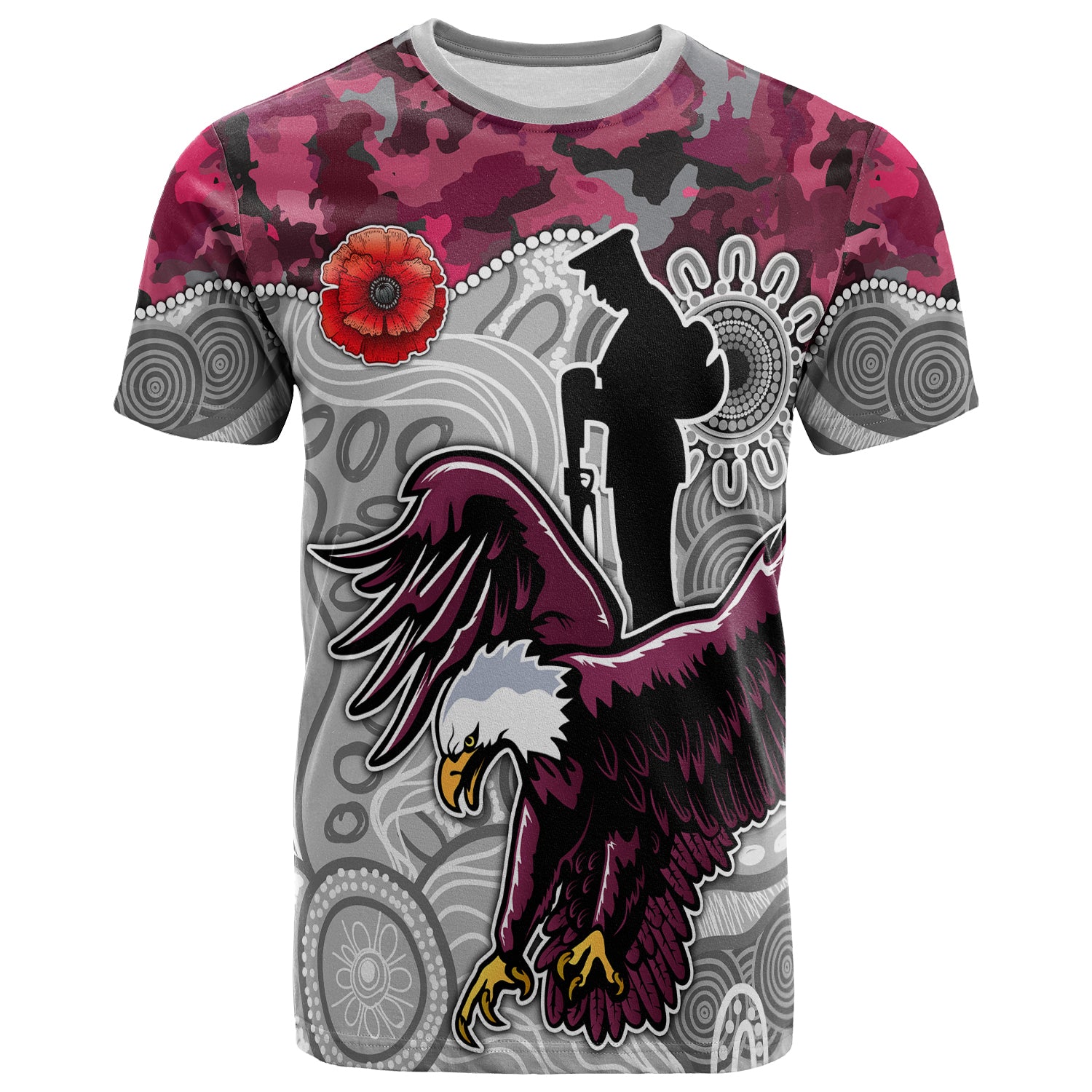 Australia Sydney's Northern Beaches Anzac T-shirt - Aboriginal Inspired Anzac Eagle T-shirt - Vibe Hoodie Shop