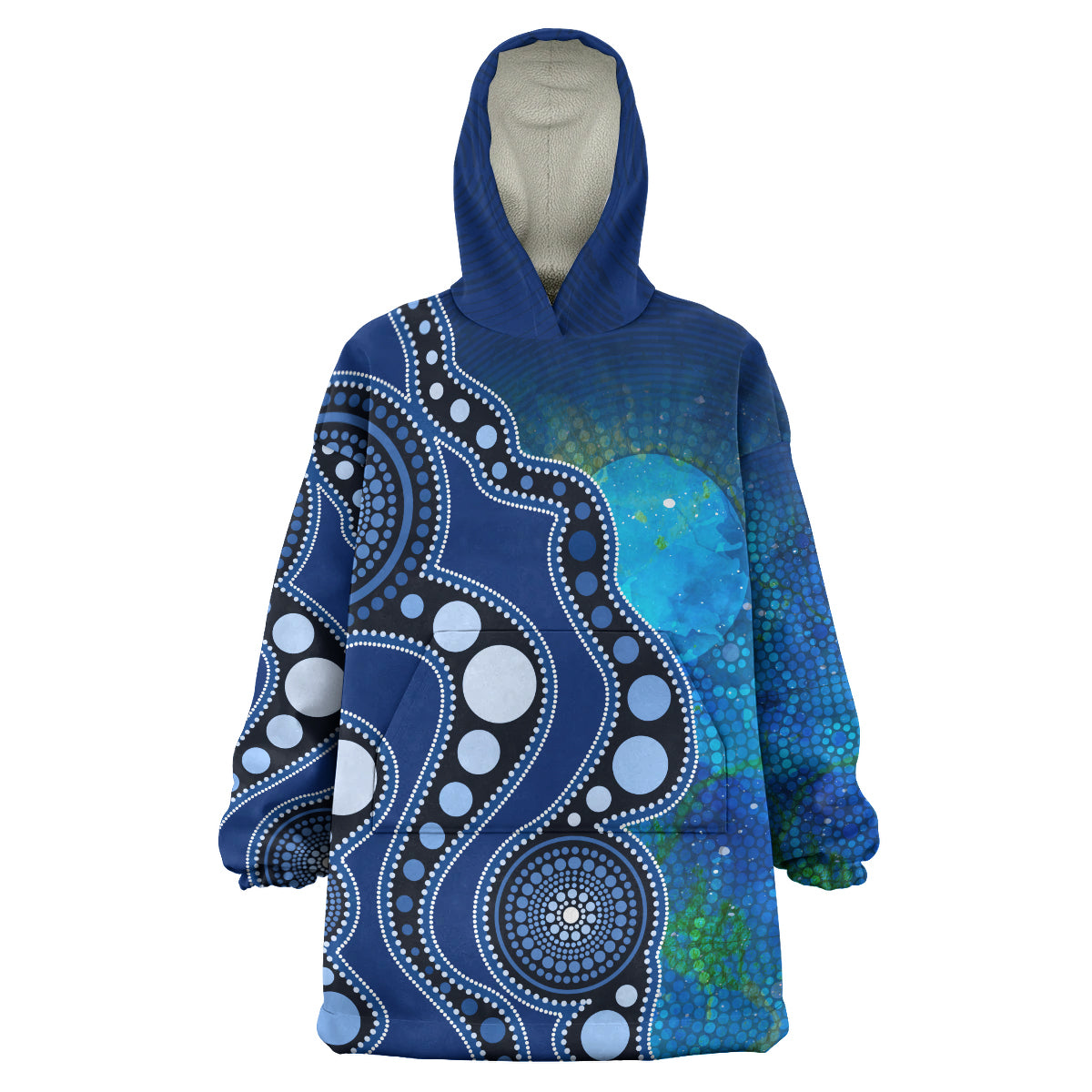 Australia Aboriginal Inspired Wearable Blanket Hoodie - Australia Indigenous Flag Circle Dot Painting Art Wearable Blanket Hoodie (Blue) - Vibe Hoodie Shop