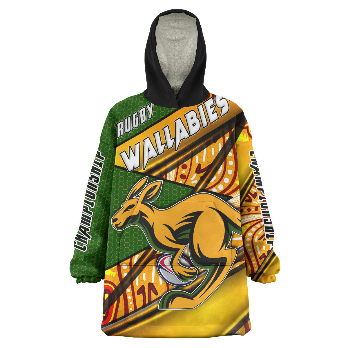 Wallabies Rugby Snug Hoodie - Custom Kangaroo Rugby Ball Rugby Championship Personalised Player And Number Wearable Blanket Hoodie - Vibe Hoodie Shop