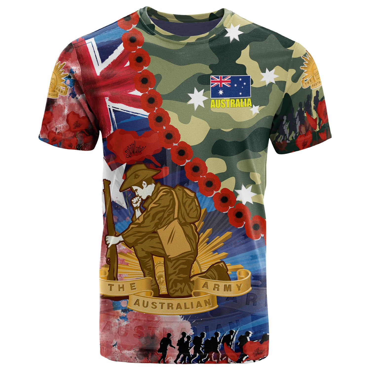 Australia Anzac Camouflage Curve T-Shirt - Remembrance Anzac Day and the Dawn Service T-Shirt - Vibe Hoodie Shop