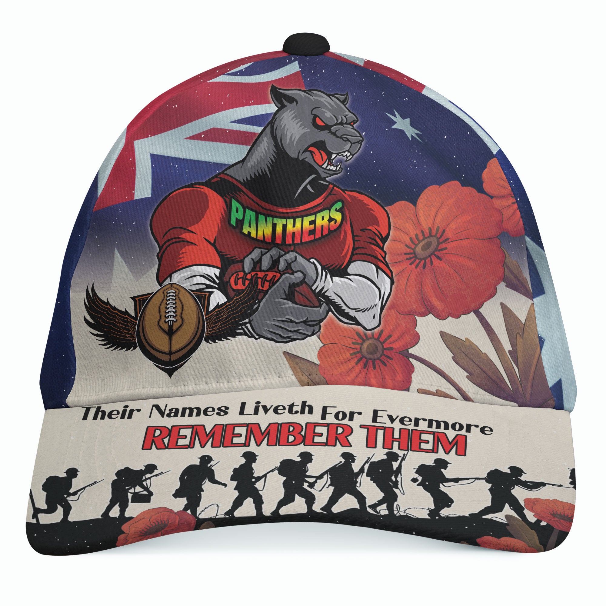 Panthers Rugby Cap - Custom REMEMBER THEM Red Poppy Flowers Cap - Vibe Hoodie Shop