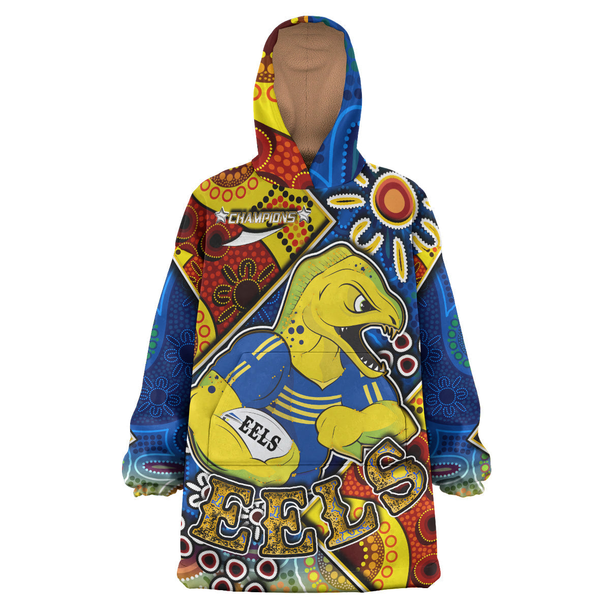 Eels Rugby Snug Hoodie - Custom Eels Rugby Ball With Aboriginal Art Personalised Player And Number Wearable Blanket Hoodie RLT14 - Vibe Hoodie Shop