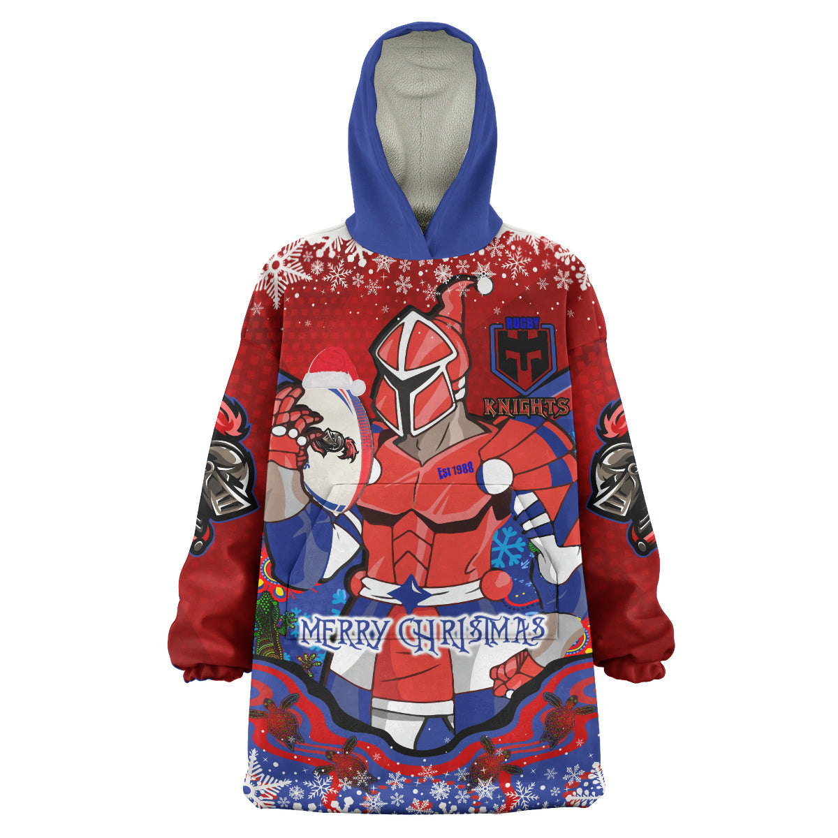 Knights Rugby Christmas Snug Hoodie - Custom Merry Christmas Newcastle Knights Indigenous Wearable Blanket Hoodie - Vibe Hoodie Shop