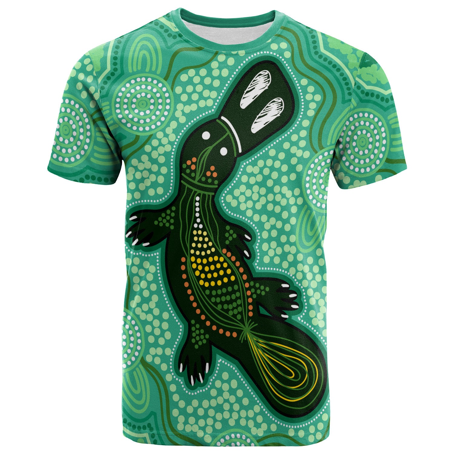Australia Custom T-Shirt - Green Platypus Aboriginal Inspired Art T-Shirt - Vibe Hoodie Shop