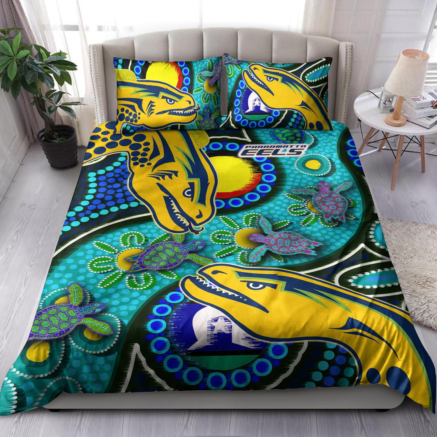 Eels Rugby Bedding Set - Custom Indigenous Eels With Aboriginal and Torres Strait Islander Flag - Vibe Hoodie Shop